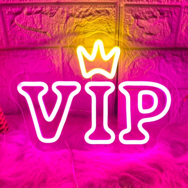 VIP Neon Sign LED Neon Light for Wall Decor VIP Crown Light Up Signs Bar Pub Club Hotel Beauty Room Game Room Decor USB Powered