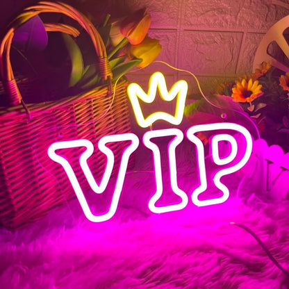 VIP Neon Sign LED Neon Light for Wall Decor VIP Crown Light Up Signs Bar Pub Club Hotel Beauty Room Game Room Decor USB Powered