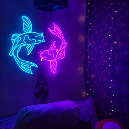 Koi Fish Neon Sign Custom Japanese Neon Signs Gaming Room Home Bedroom Art Wall Decor Led Fish Neon Sign Koi Lover Gift