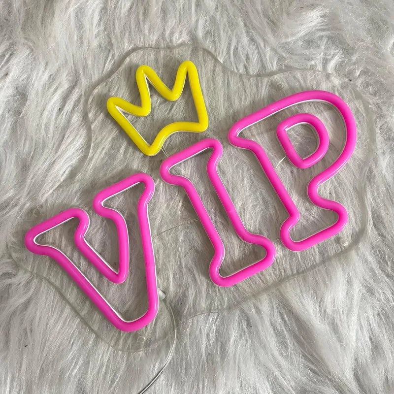 VIP Neon Sign LED Neon Light for Wall Decor VIP Crown Light Up Signs Bar Pub Club Hotel Beauty Room Game Room Decor USB Powered