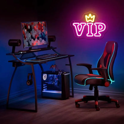 VIP Neon Sign LED Neon Light for Wall Decor VIP Crown Light Up Signs Bar Pub Club Hotel Beauty Room Game Room Decor USB Powered